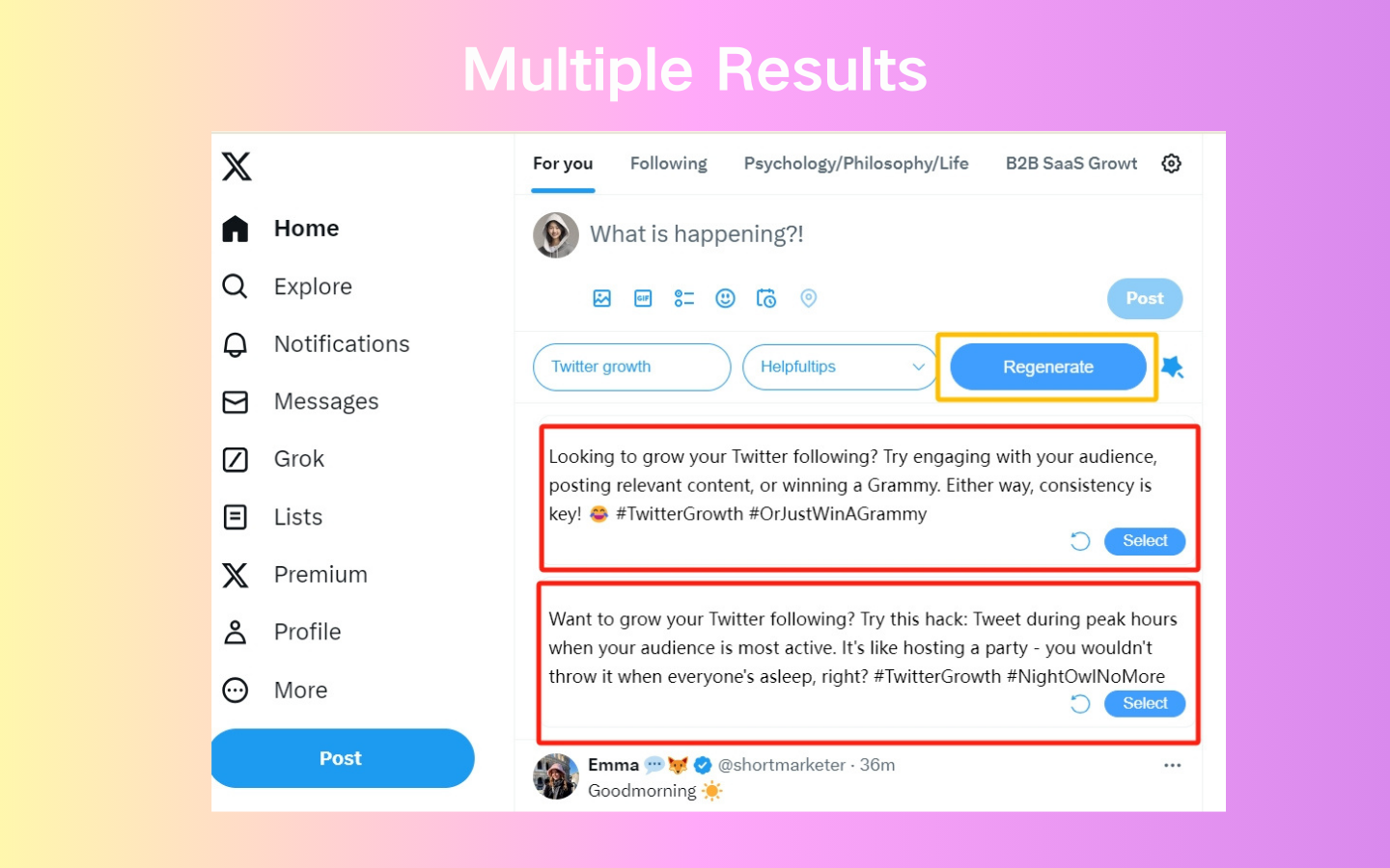 AI Twitter Generator can generate multiple results