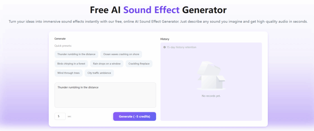 the interface of AI Sound Effect Generator

