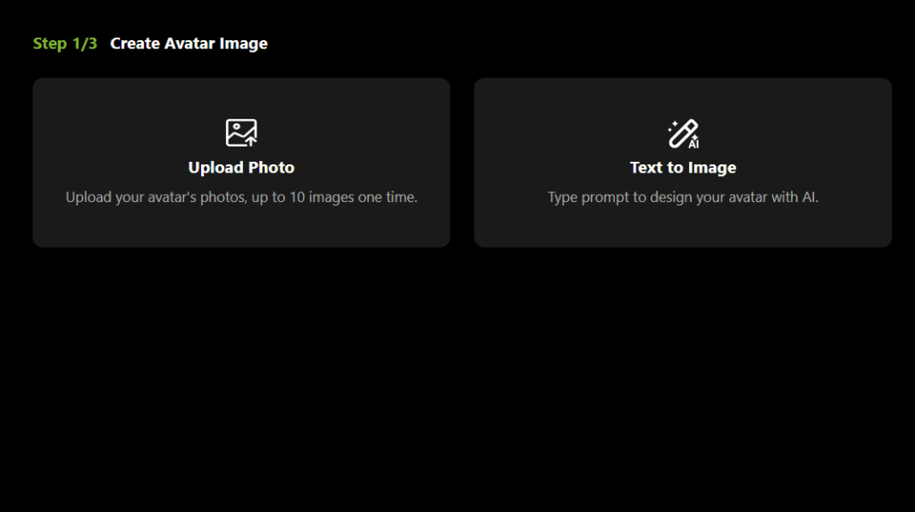 The interface of upload or create your avatar 