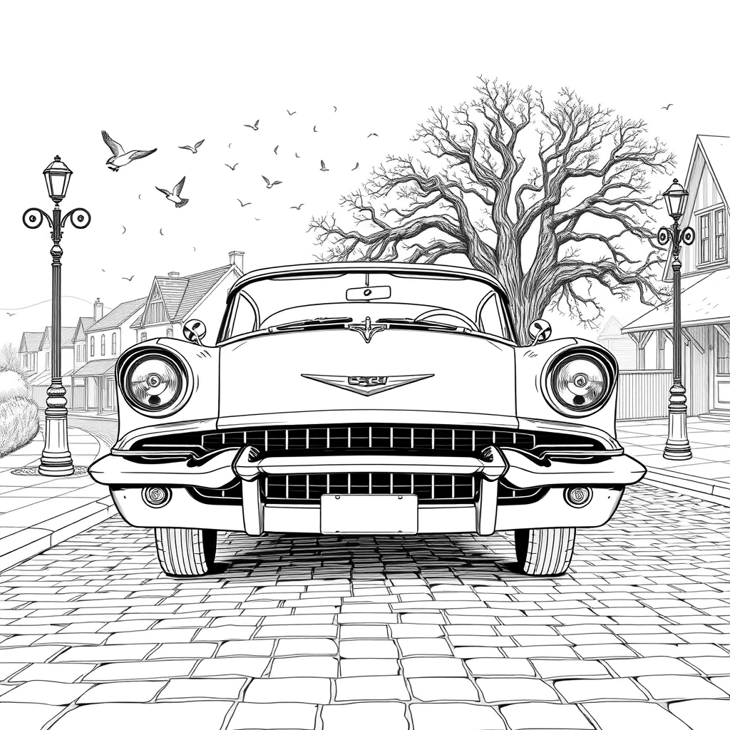 An intricate car coloring page