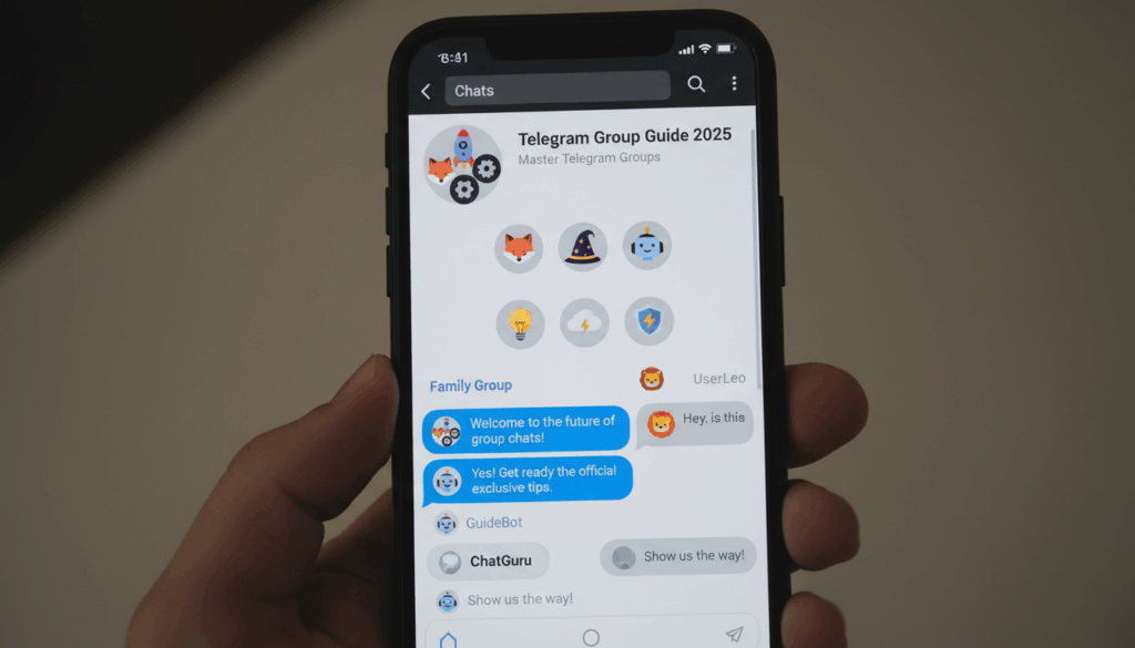 Telegram group chat with multiple users representing the Telegram group ultimate guide 2025