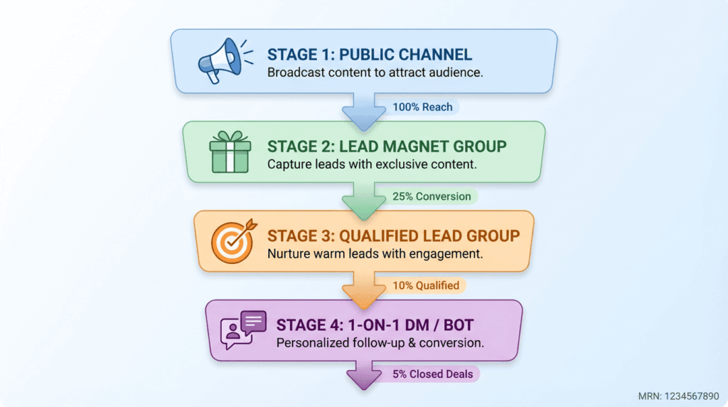 Telegram lead generation funnel from channel to conversion