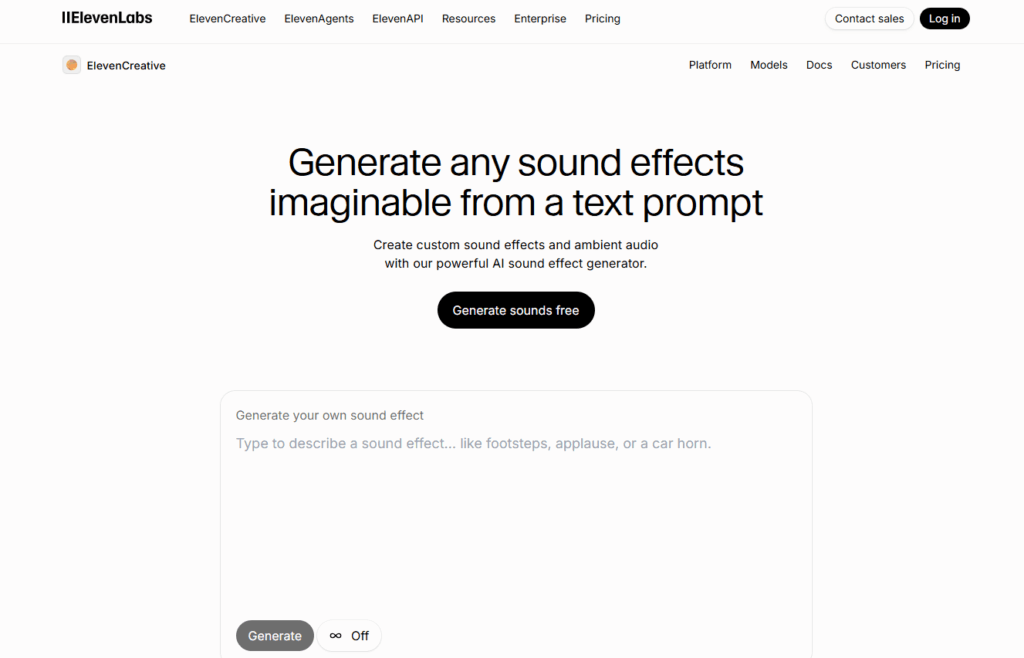 the interface of elevenlabs