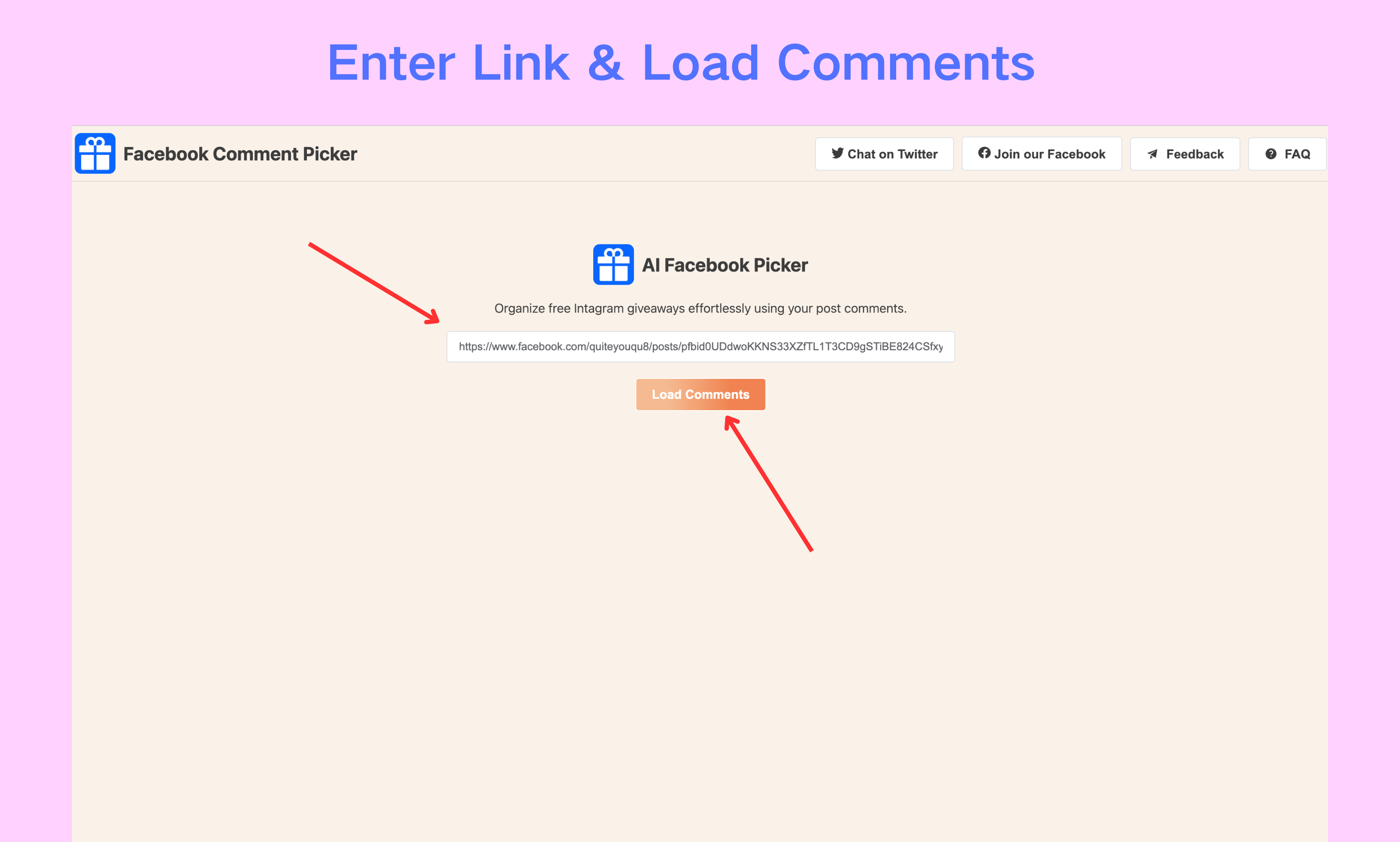 Step 2: Entering Facebook Post Url And Load Facebook Post Comments