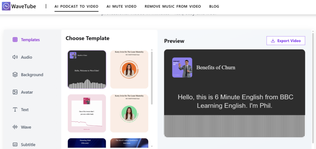 Wavetube-AI Podcast To Video Tool