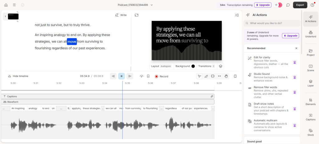 Descript: Best for Advanced Editing & Transcripts