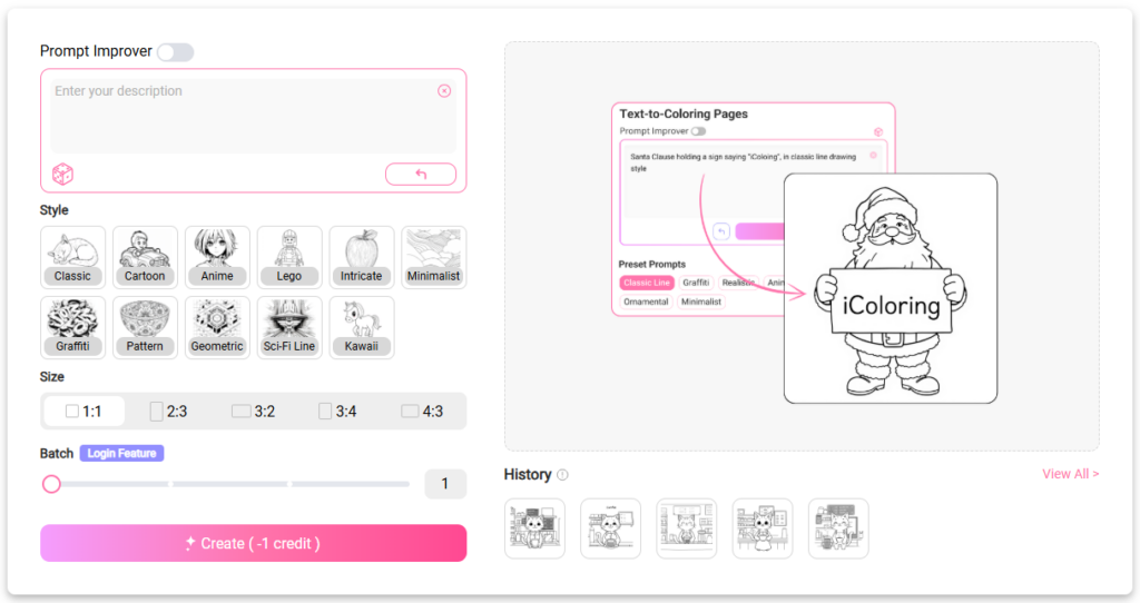 Screenshot of the Image-to-coloring-page functional area