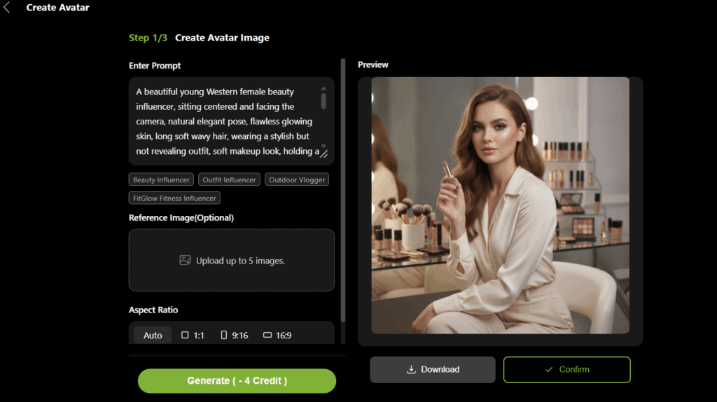create an ai influencer from text