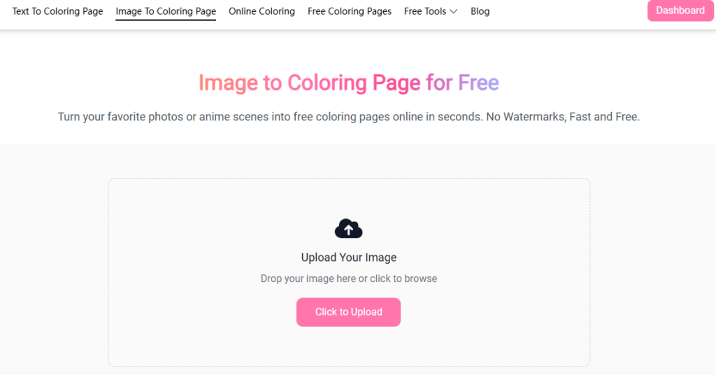 Screenshot of the Image-to-coloring-page functional area