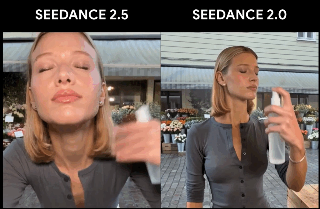 Comparison of promotional videos generated by Seedance 2.5 and Seedance 2.0