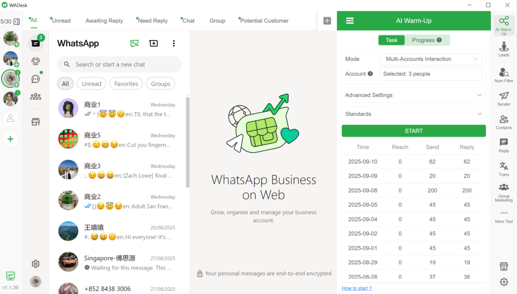WADesk multi account manage and warm-up