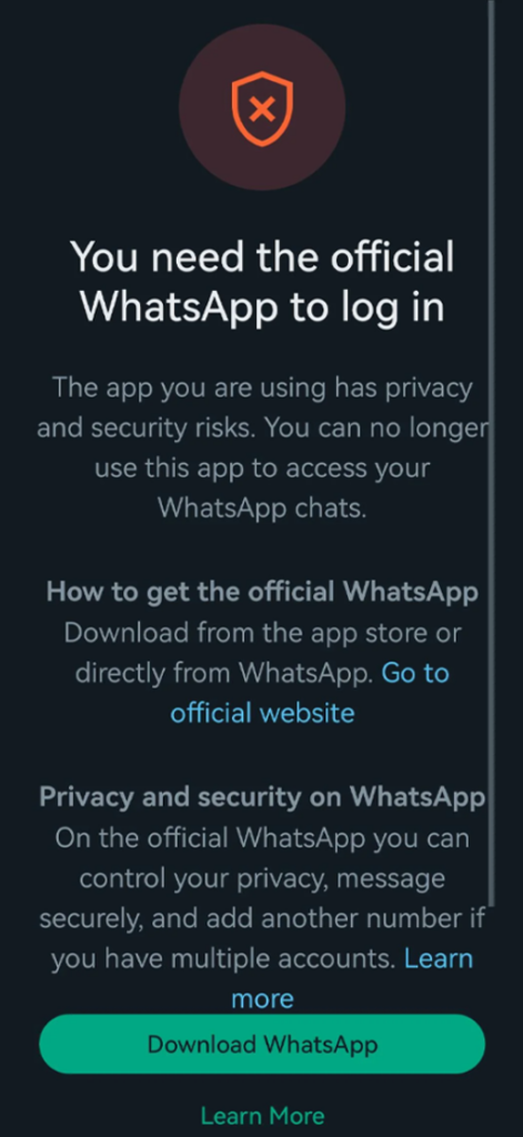 You need official WhatsApp to log in