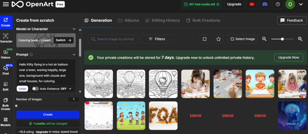 OpenArt coloring page generator