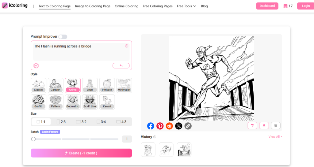 A generated The Flash coloring page from text