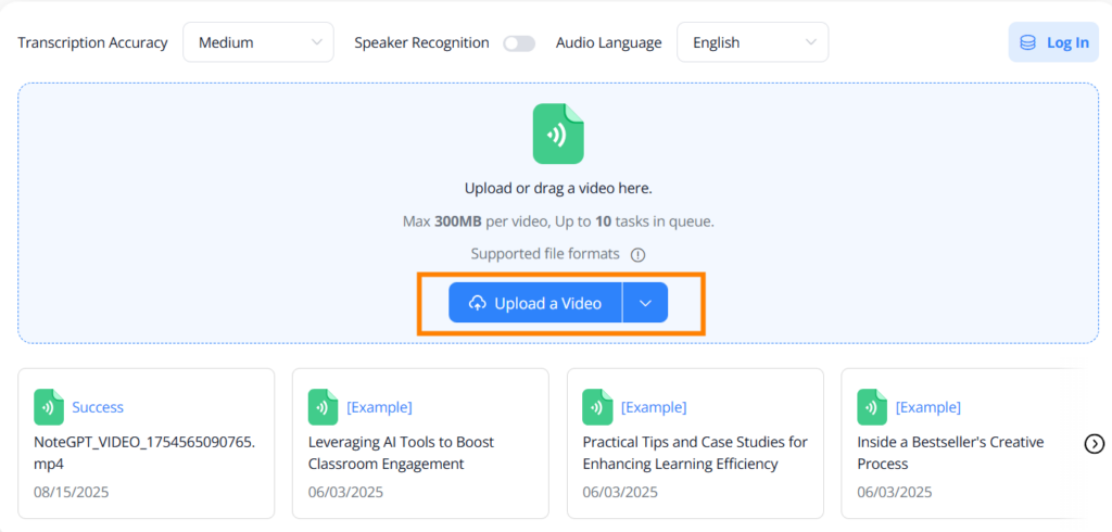 Upload the Downloaded Video to NoteGPT
