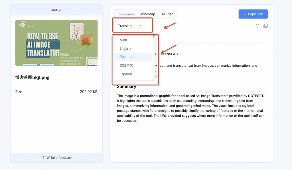 Translating & Summarizing Text Information - NoteGPT