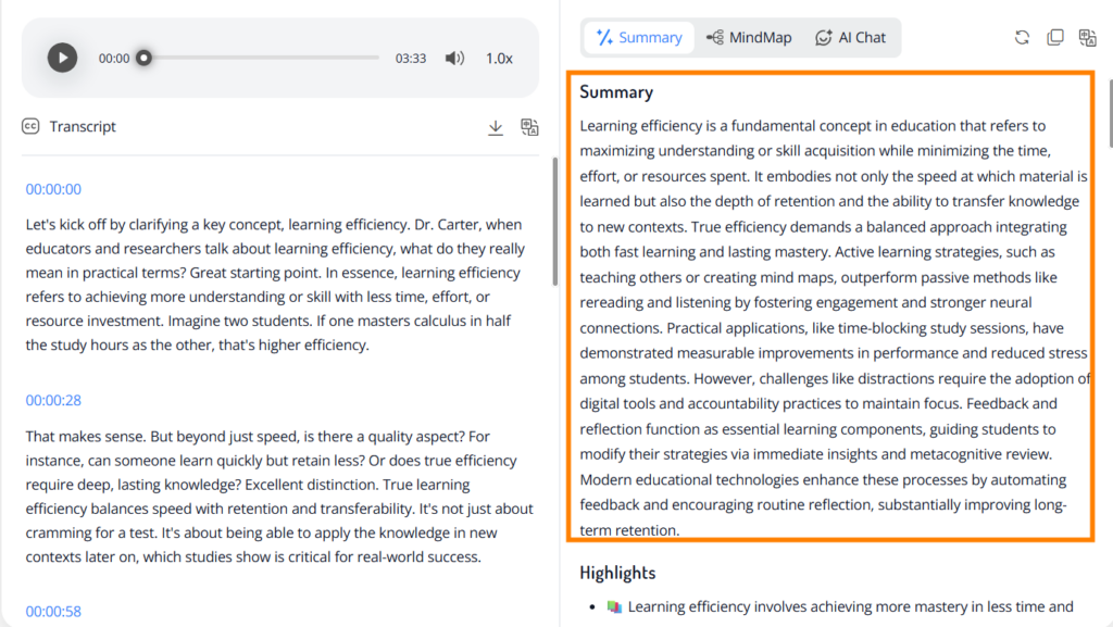 AI Summarization of Key Content
