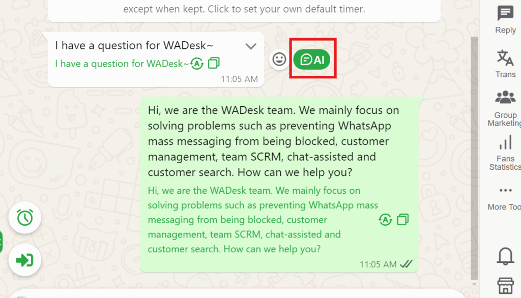AI Botton for Whatsapp Messages