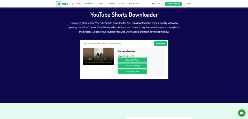 Using Denote to Download YouTube Shorts Video