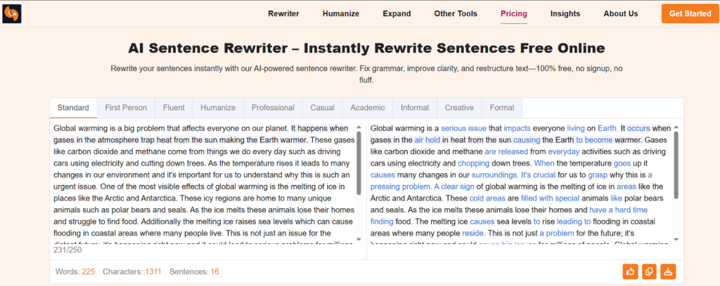 Sentence rewriter