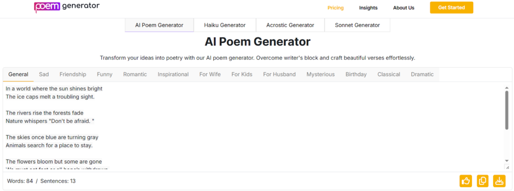 AI poem generator