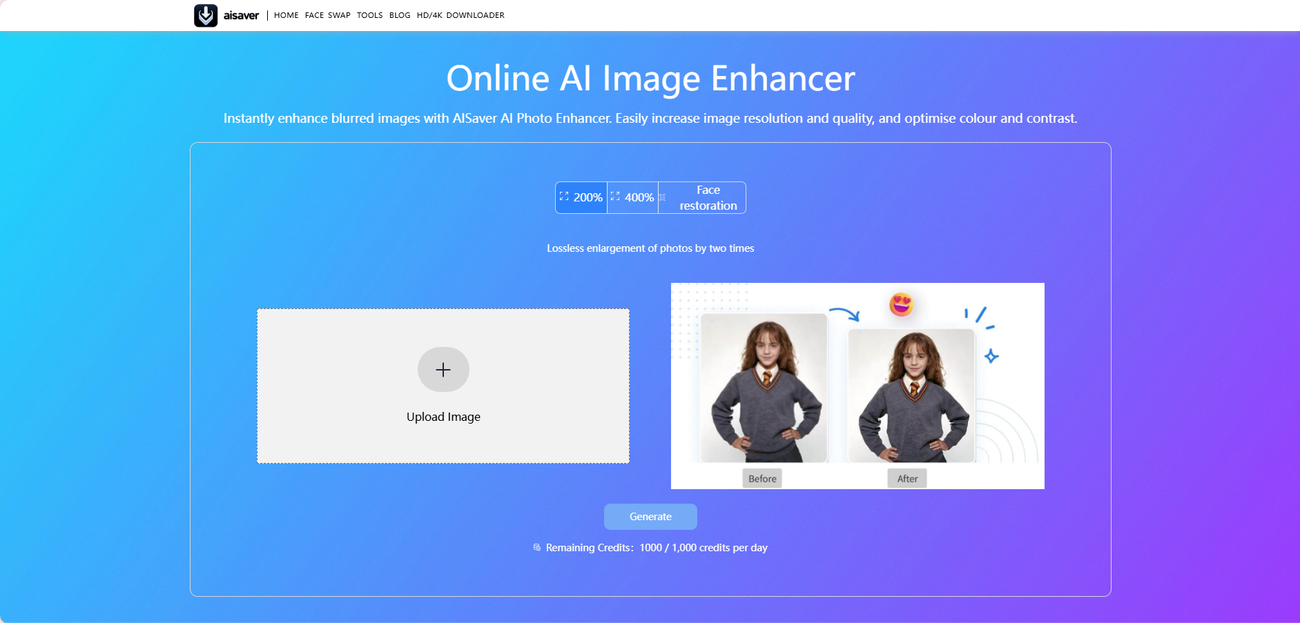 Online AI image enhancer