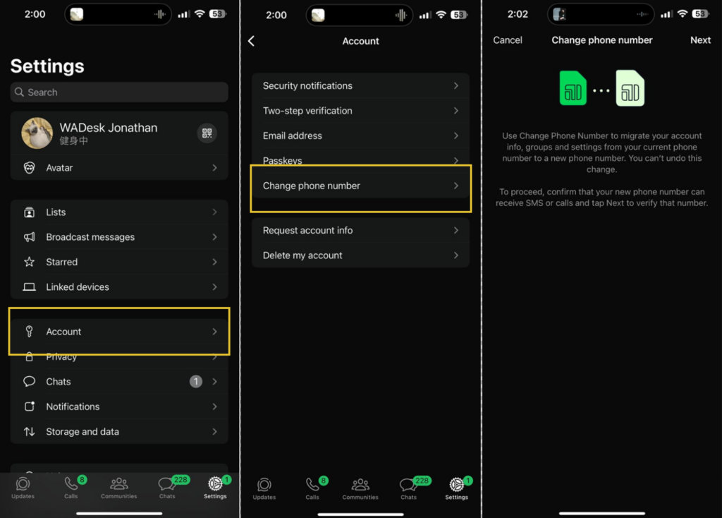 Change Whatsapp number