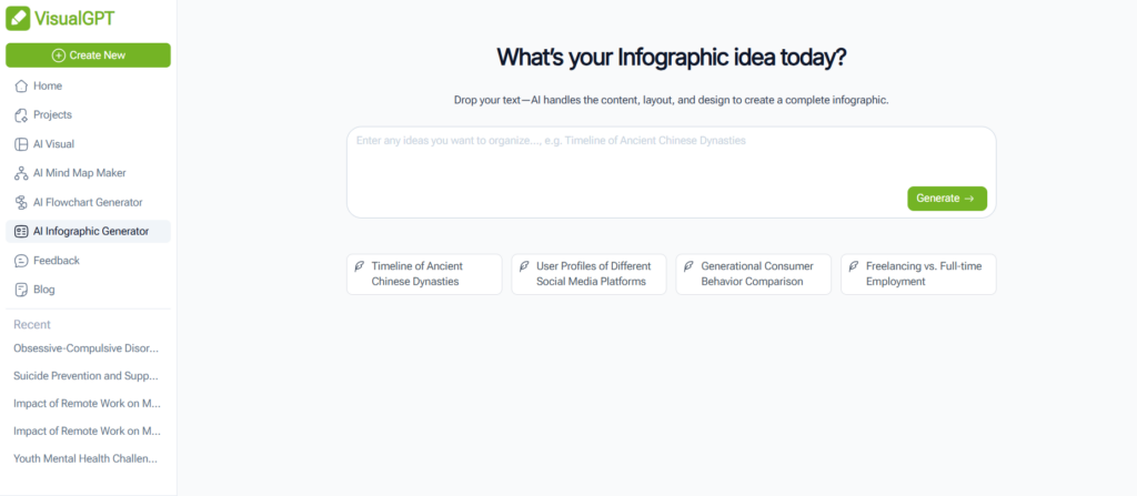 Step 2:Open VisualGPT’s AI Infographic Generator