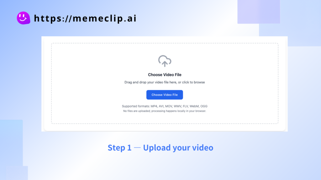 Upload interface with drag-and-drop and supported formats