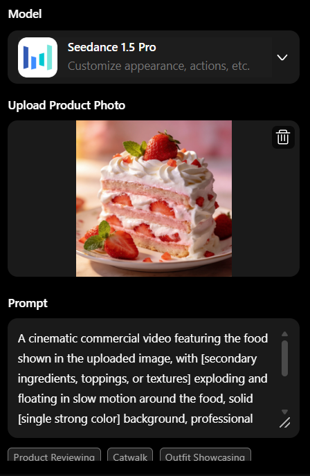 Steps for generating AI product video adverts