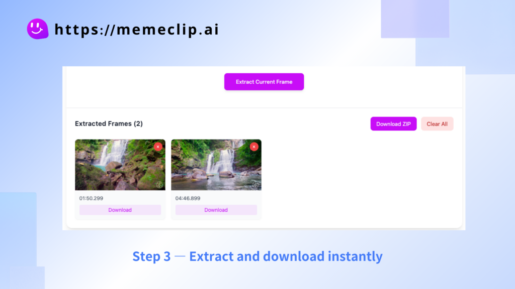 Extract frames and download instantly
