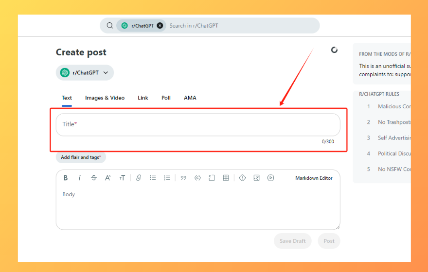 How to Post on Reddit on Desktop? - Step 3: Add title and content - text type post | Redplus AI