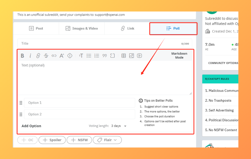How to Post on Reddit on Desktop? - Step 3: Add title and content - Poll | Redplus AI