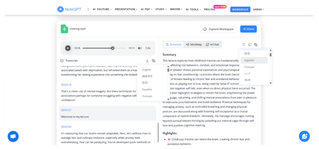 NoteGPT Speech to Text Translation