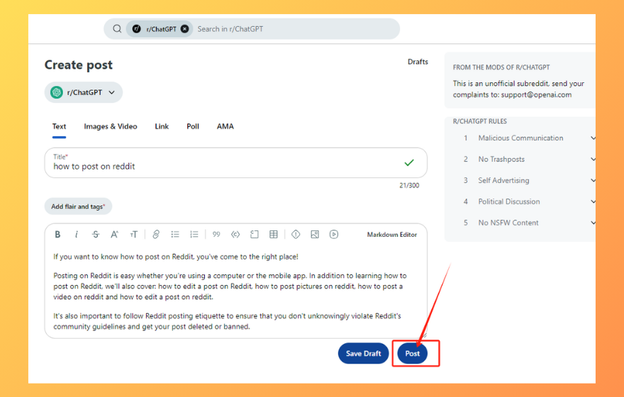 How to Post on Reddit on Desktop? - Step 4: Add tags and post | Redplus AI