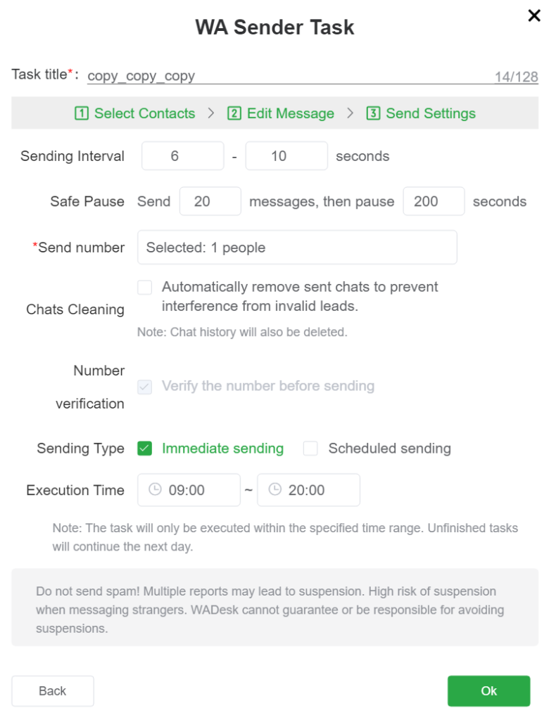 Configure Sending Parameters