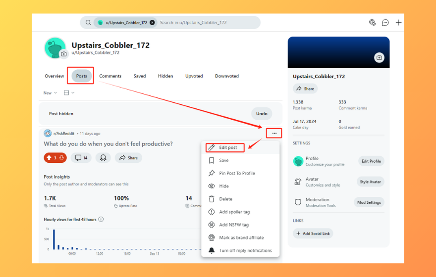 How to Edit a Post on Reddit Desktop? - open the editing panel | Redplus AI