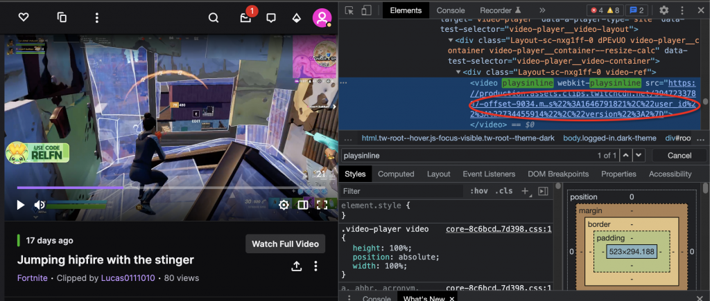 Download Twitch clips by developer tools