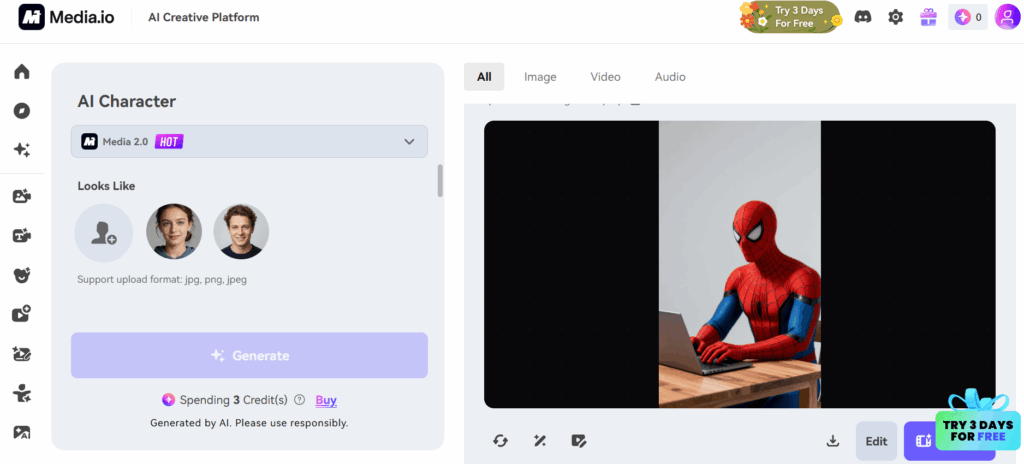 Media.io‘s ai character generator