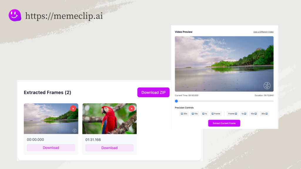 Interface of MemeClip's Video Frame Extractor