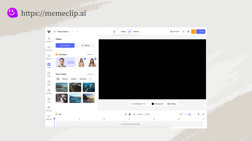 Interface of VEED.io's Video Editor