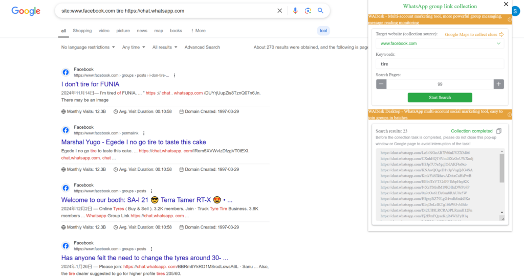 Search Whatsapp group link by Google extension