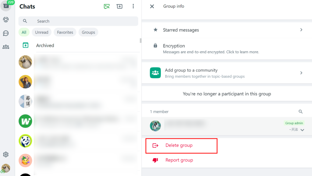 Delete Whatsapp Group