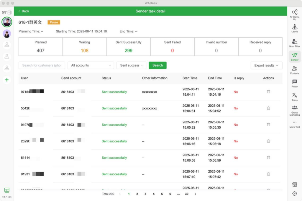 WhatsApp bulk message sender on WADesk
