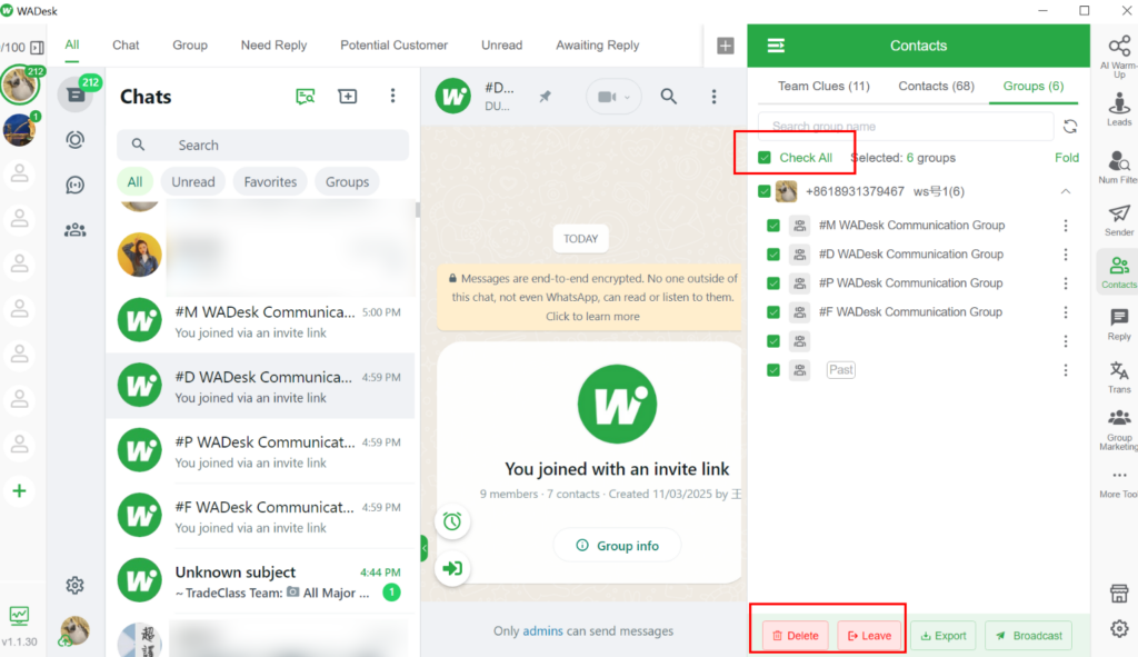 Delete Whatsapp Group in Bulk by WADesk