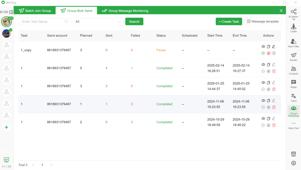 WADesk's Group Marketing feature