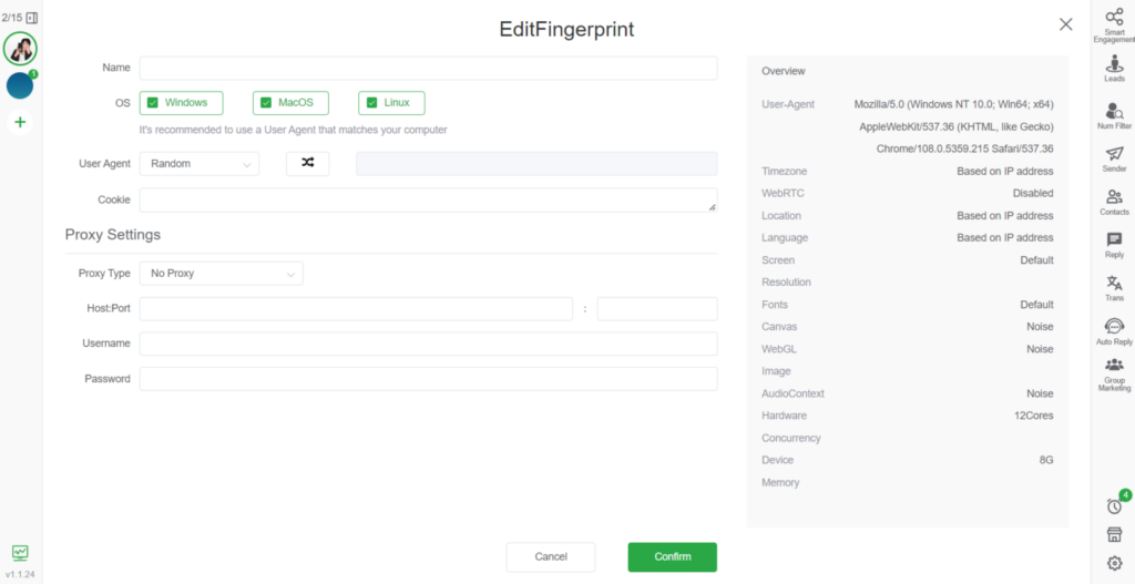 Edit Fingerprint Environment