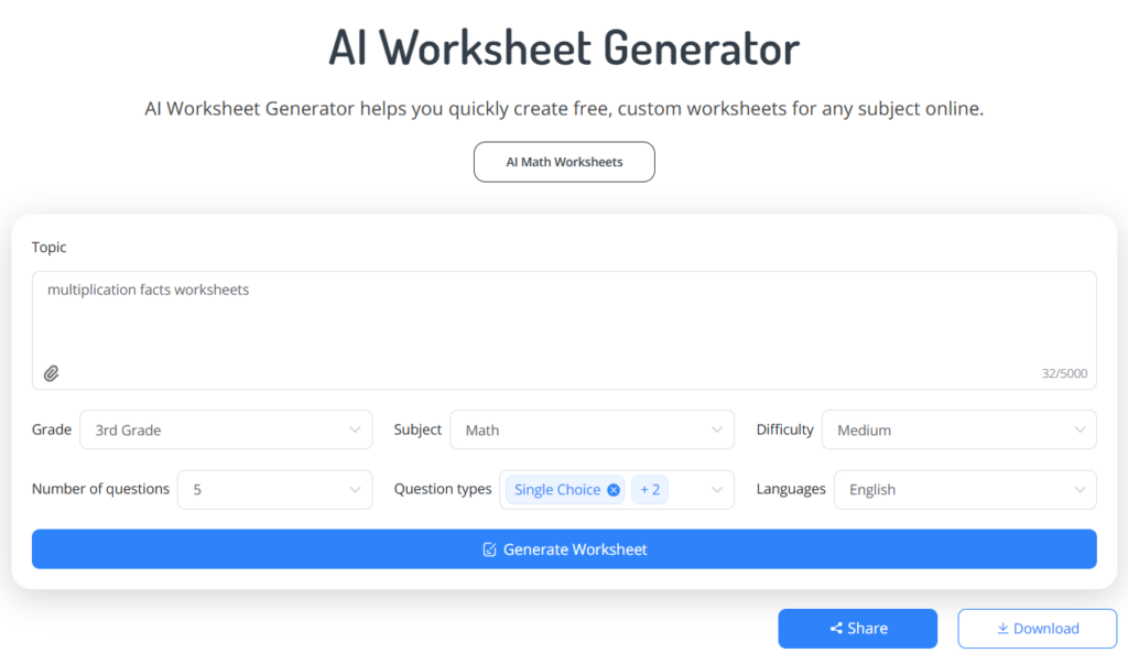 NoteGPT AI Worksheet Generator
