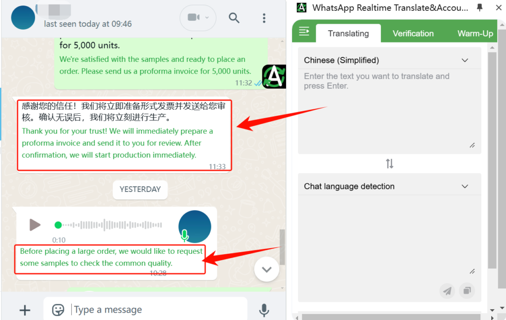 WhatsApp-Specific Translation Extension