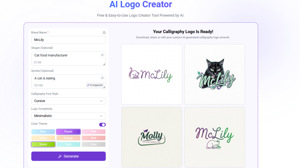user case: create a logo for a cat food manufacturer